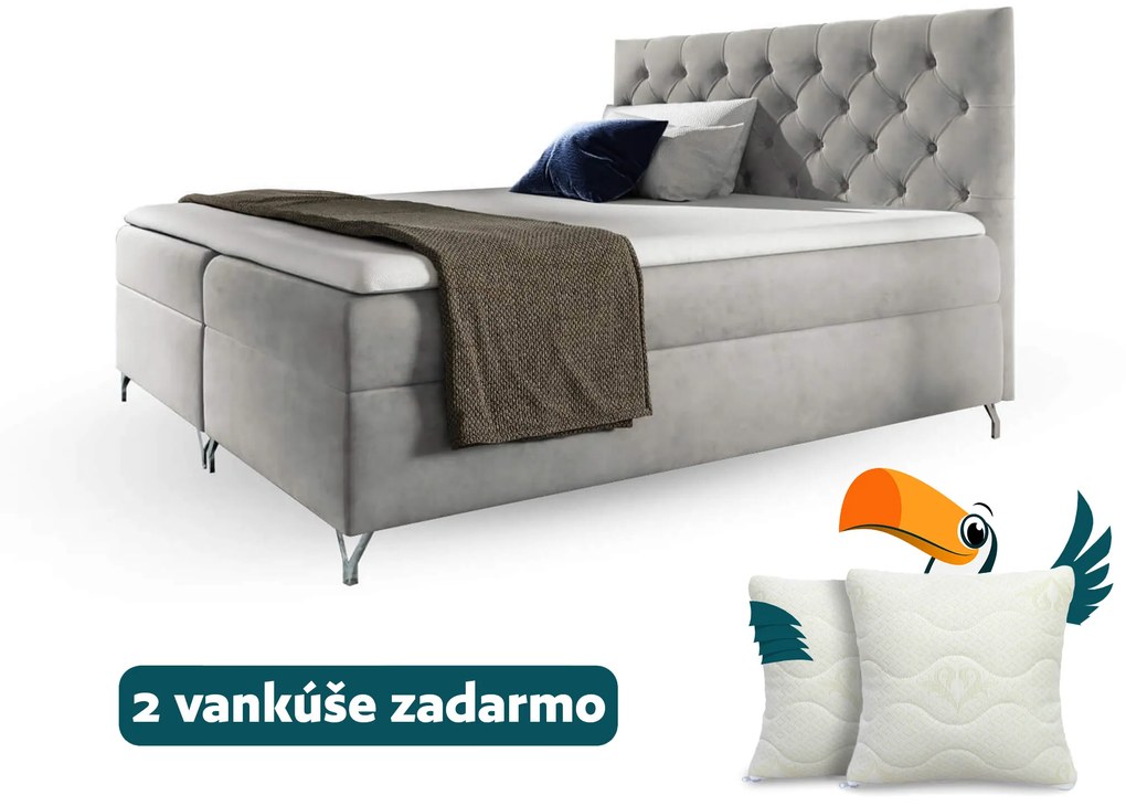 Wilsondo Čalúnená boxspring manželská posteľ Guliette s matracom - sivá Rozmer: 180x200