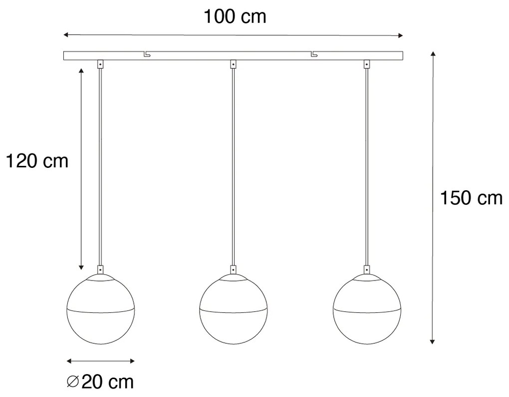 Retro závesné svietidlo čierne s čírym sklom obdĺžnikové 3-svetlo - Eclipse