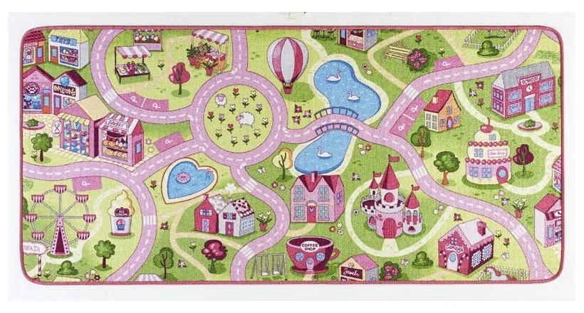 Detský koberec s ružovými detailmi Hanse Home City, 90 × 200 cm