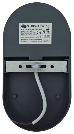 LED vonkajšie nástenné svietidlo s pohybovým senzorom LED/18 W/230 V IP44 antracit