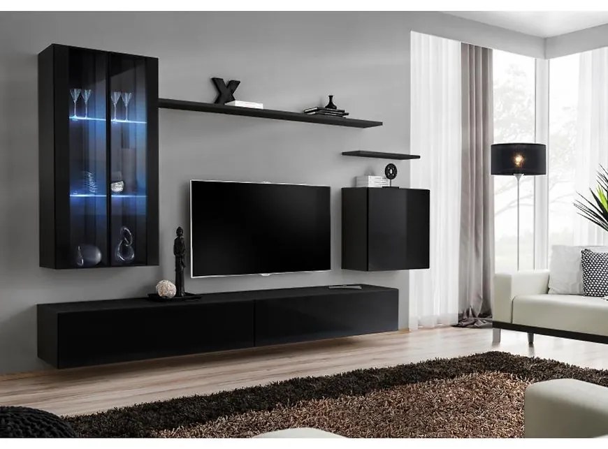 Obývacia stena Switch Sklo +LED XII čierna