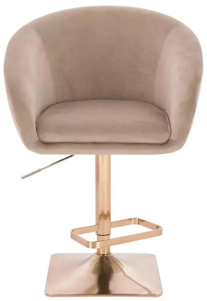LuxuryForm DESIGN Barová stolička VENICE VELUR na zlatej hranatej podstave - latte