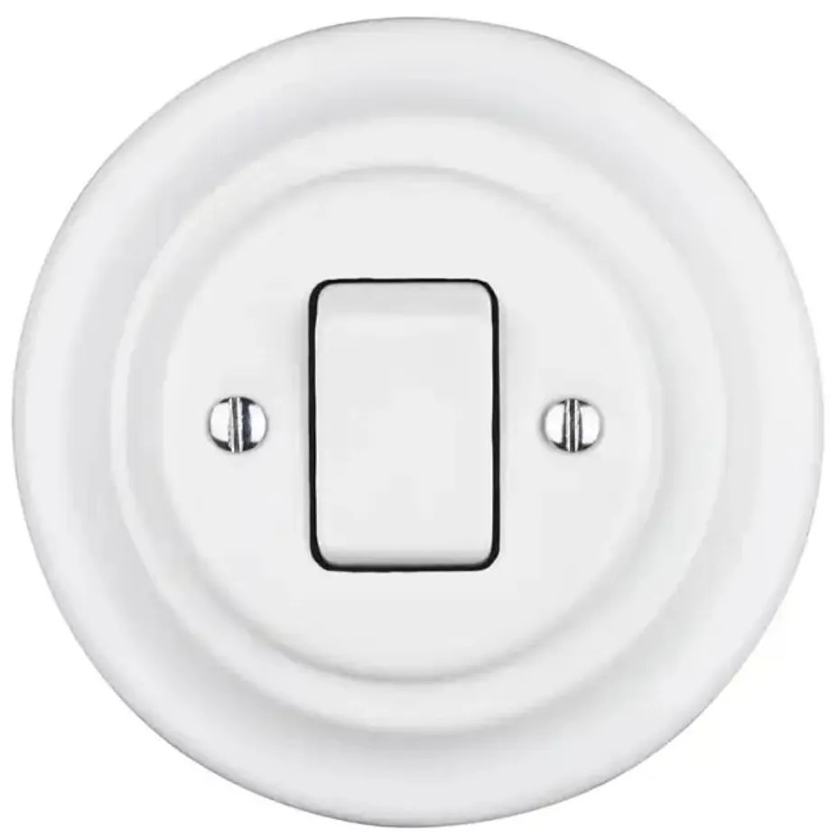 Bohemia-Design - Retro porcelánový jednoduchý vypínač s rámčekom č. 7 biela