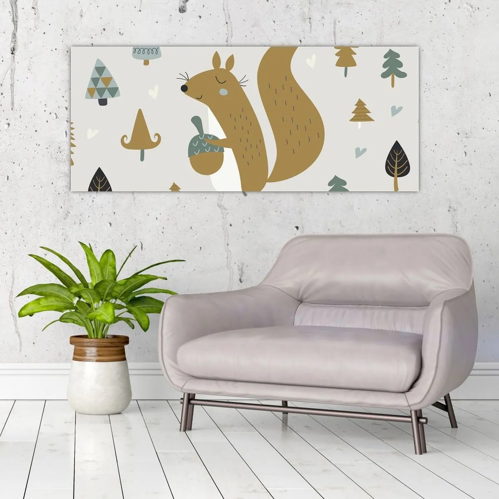 Obraz - Veverička s orieškom (120x50 cm)
