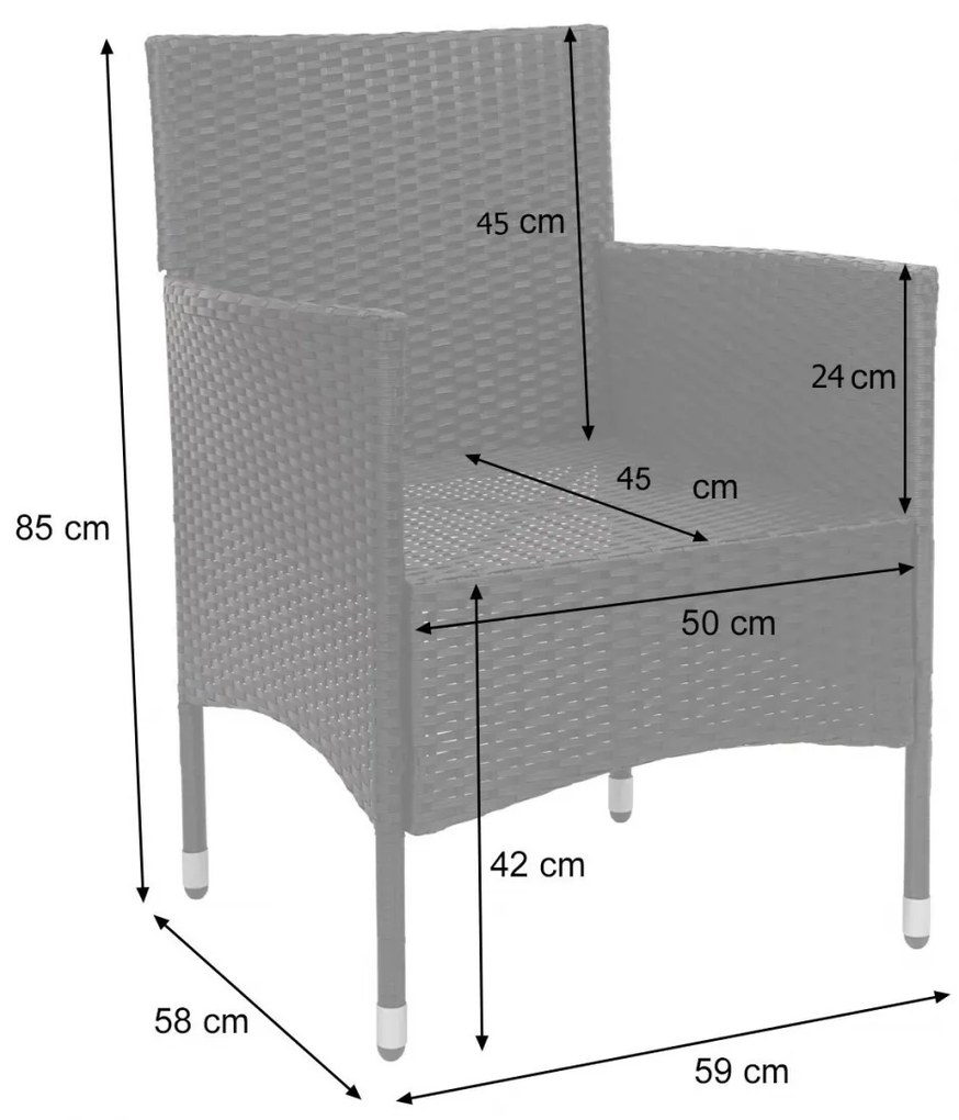 Záhradná súprava 2 kresiel, pohovky a stolíka HWC-F55 - čierna, krémové vankúše