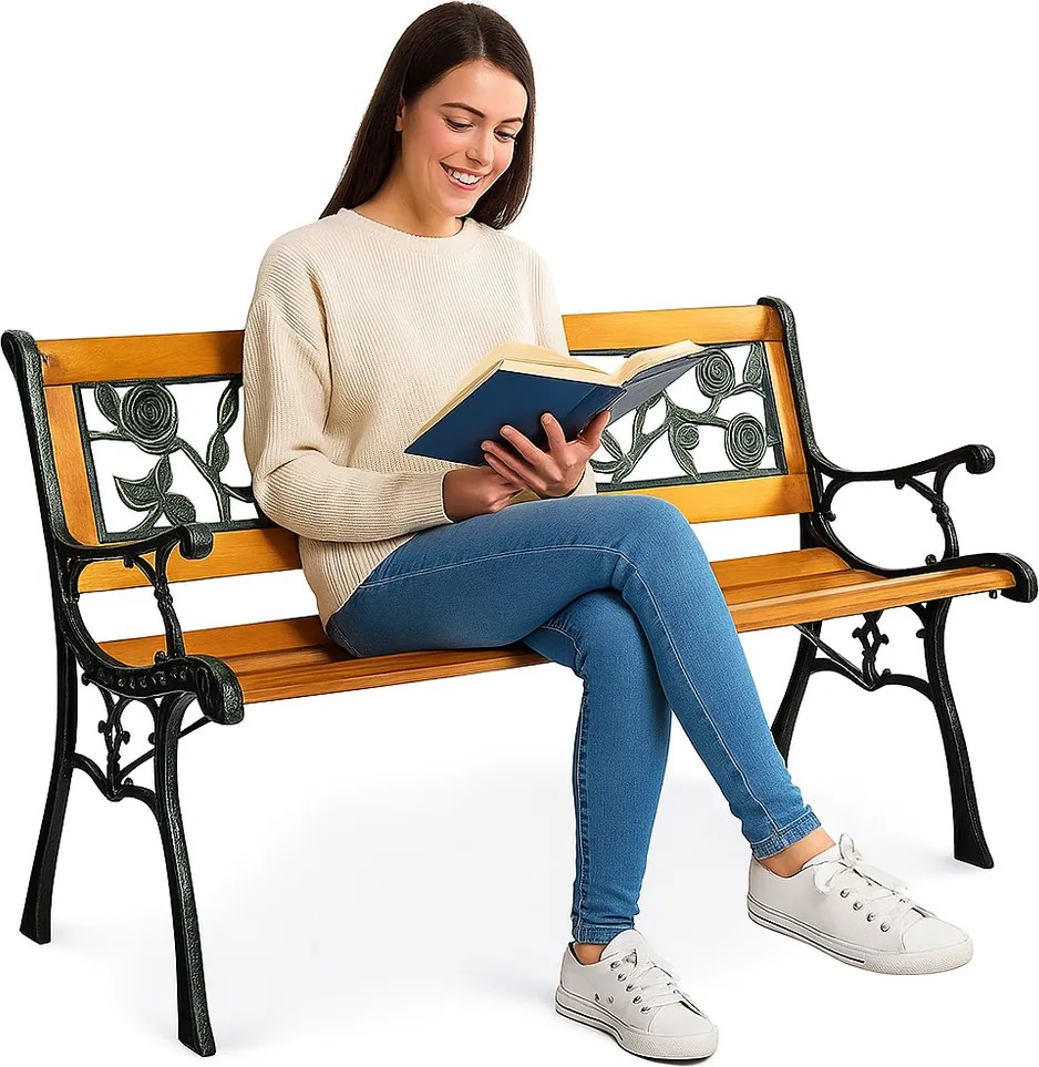 Lean Drevená záhradná lavička s kovovou konštrukciou