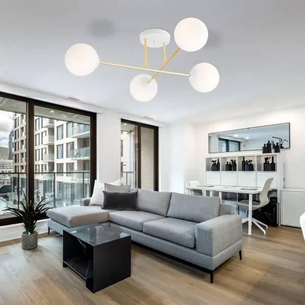 Luster na tyči MAGNUM 4xE14/10W/230V biela/zlatá