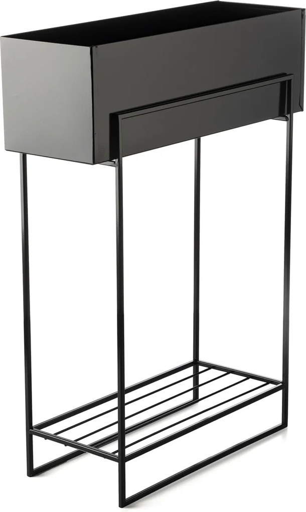KOVOVÝ KVETINÁČ SO STOJANOM RECT 82X23X60 CM ČIERNA