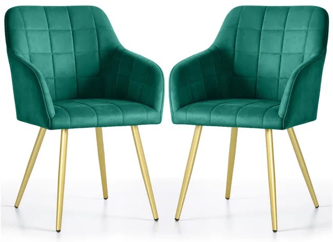 Sada dvoch jedálenských stoličiek LUXANO zamatové, zelené / zlaté nohy (2 ks)