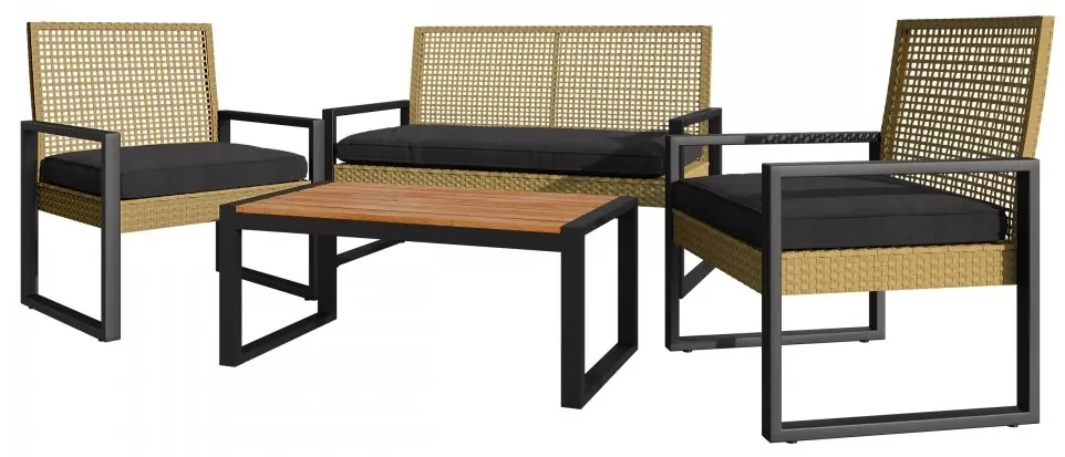 Set záhradného nábytku Lamokot, Farba:: czarny / rattan + akacja