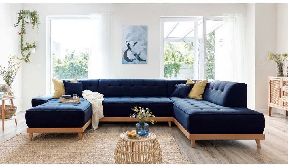 Námorníckymodrá rozkladacia pohovka do "U" Miuform Dazzling Daisy, pravý roh