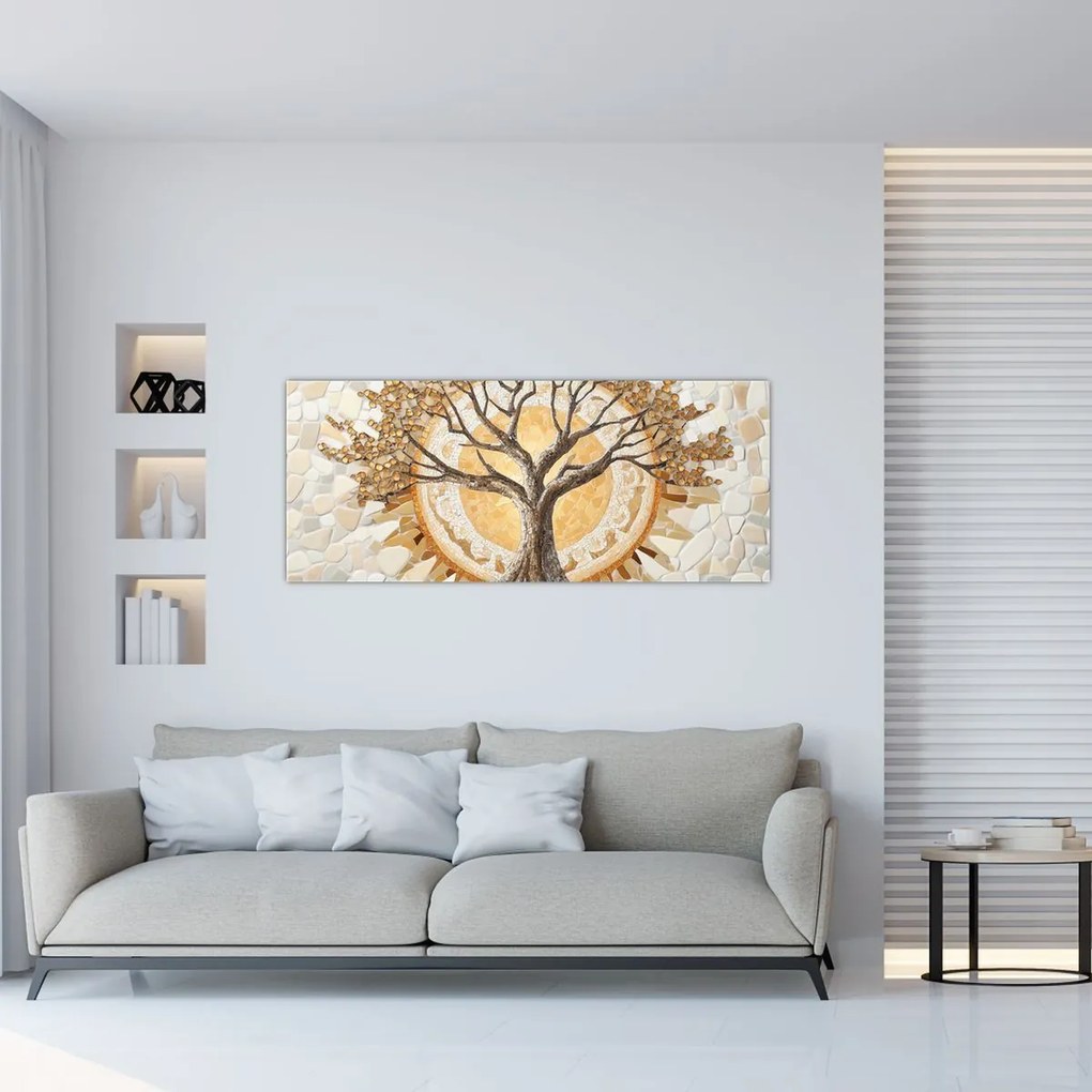 Obraz – Zlatý strom života v mozaike (120x50 cm)
