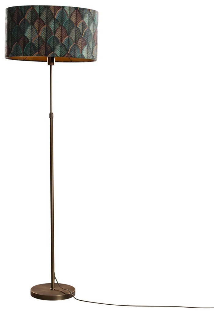 Stojacia lampa bronzová s oválnym zamatovým tienidlom s dizajnom listov 50 cm - Parte