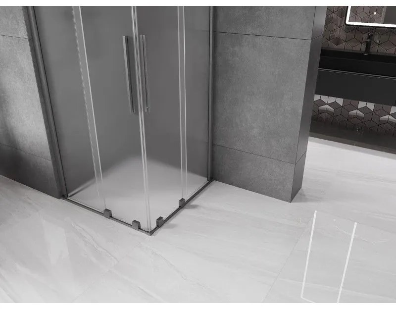 Mexen Velar Duo, sprchový kút s posuvnými dverami 90 x 90 cm, 8mm sklo námraza, grafit brúsený, 871-090-090-32-66