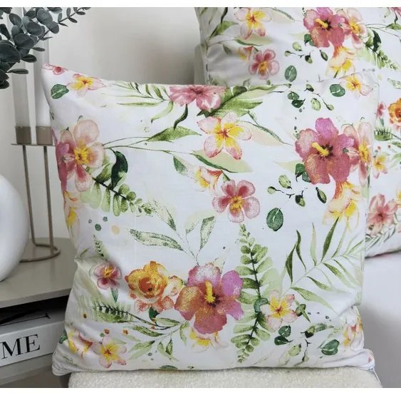 Bavlnená obliečka na vankúš Daila 40x40 cm – kvetinový vzor, ružovo-žltá, 100% bavlna so zipsom