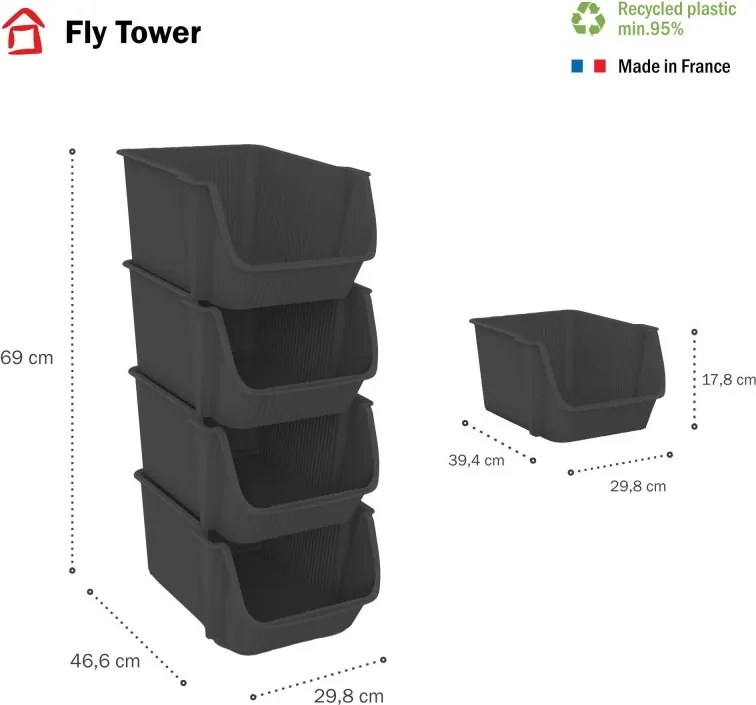 SUNDIS Sada 4 úložných boxov - FLY TOWER - antracit