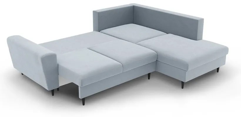 Svetlomodrá zamatová rozkladacia/s úložným priestorom rohová pohovka (pravý roh/do L) Kyoto – Cosmopolitan Design
