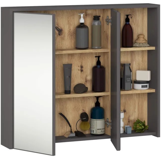 Zrkadlová skrinka VAMI W90 2D 3P LO grafitová / dub