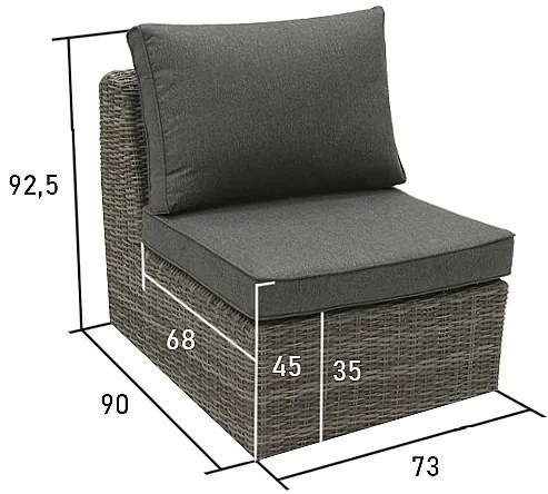 Deokork Ratanový stredový diel BORNEO LUXURY (sivá)