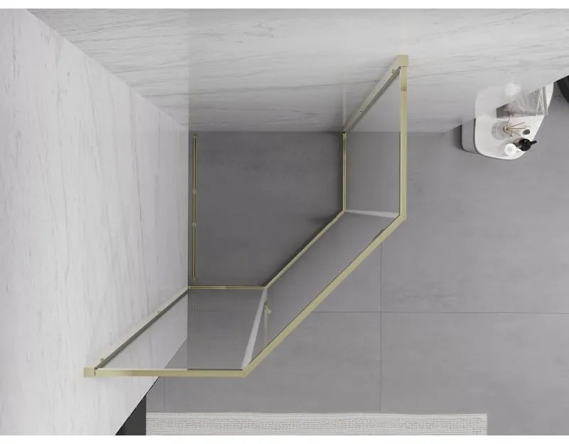 Mexen Exo, päťuholníkový výklopný sprchový kút 80 x 80 cm, číre sklo, zlatá, 812-080-080-50-00