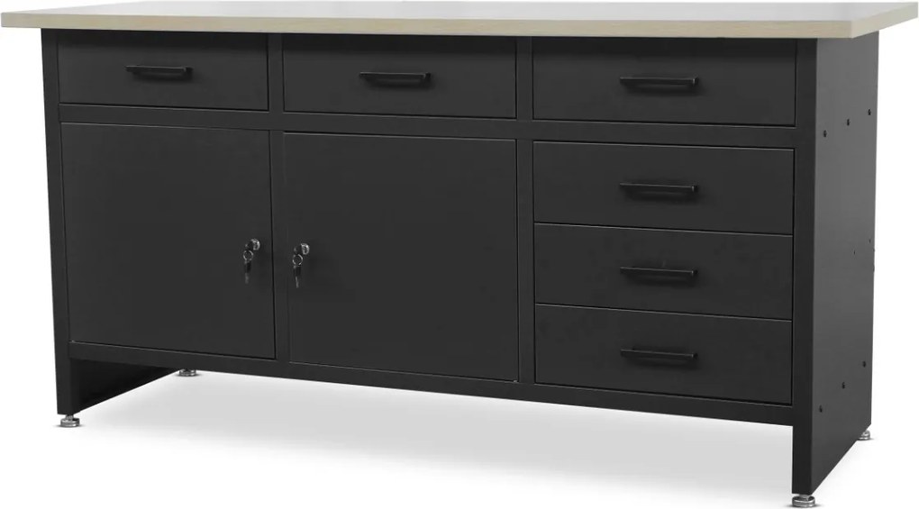 Dielenský stôl so zásuvkami a skrinkou HENRY, 1700 x 850 x 600 mm, čierny