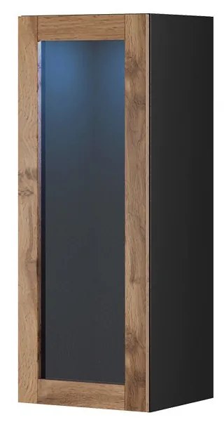 Vitrína 90 sklo Zigo, Osvetlenie: osvetlenie LED biele, Farby: šedý / šedý lesk