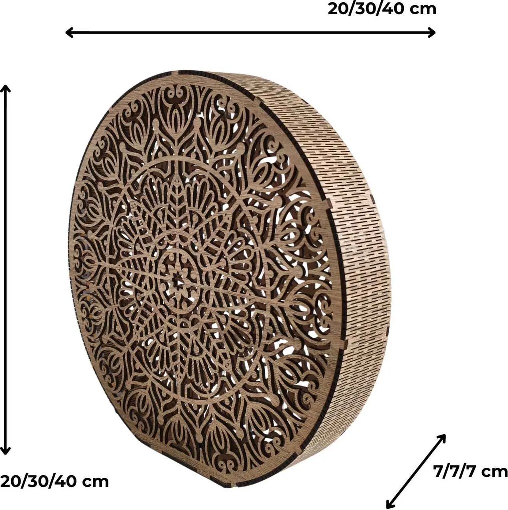Drevená dekoratívna lampa s mandalou | LYLI: HDF - Orech 20 cm 4783-115150 LED0604