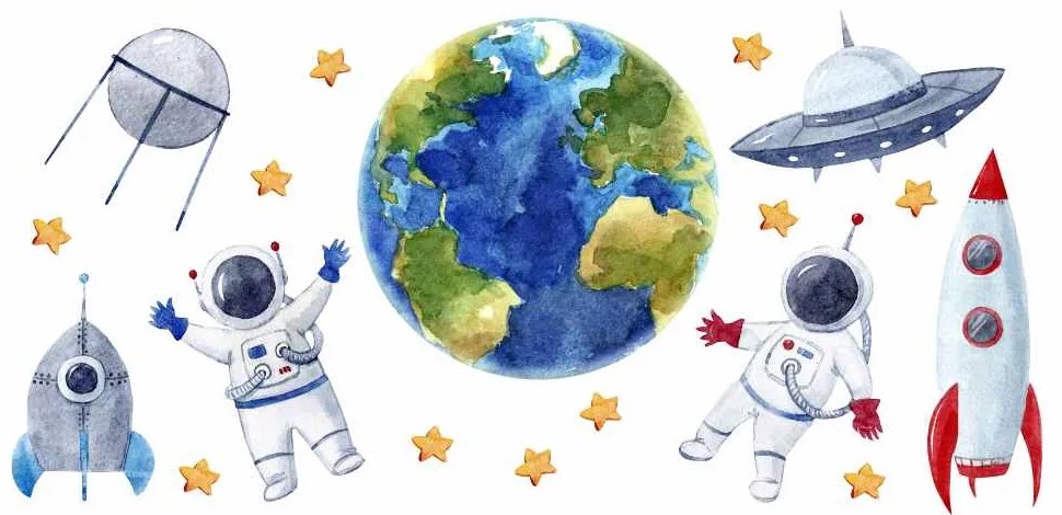 Gario Detská nálepka na stenu Solar system - Zem, astronauti, rakety a UFO