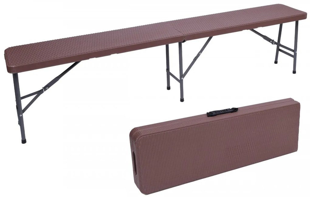 Cateringový set RATTAN stôl 180 cm a 2 lavice hnedý