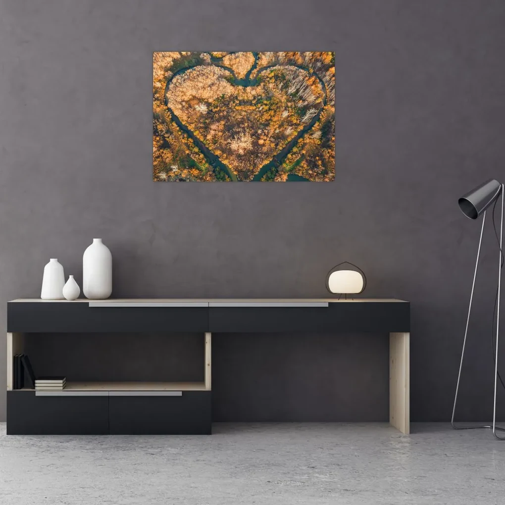 Sklenený obraz - Rieka v tvare srdca (70x50 cm)