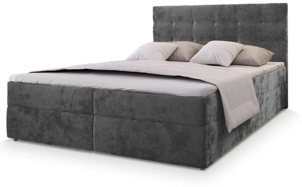 Čalúnená posteľ boxspring GLORIEN VELVET 160x200 cm sivá Matrac: Bonell pružinová matrac