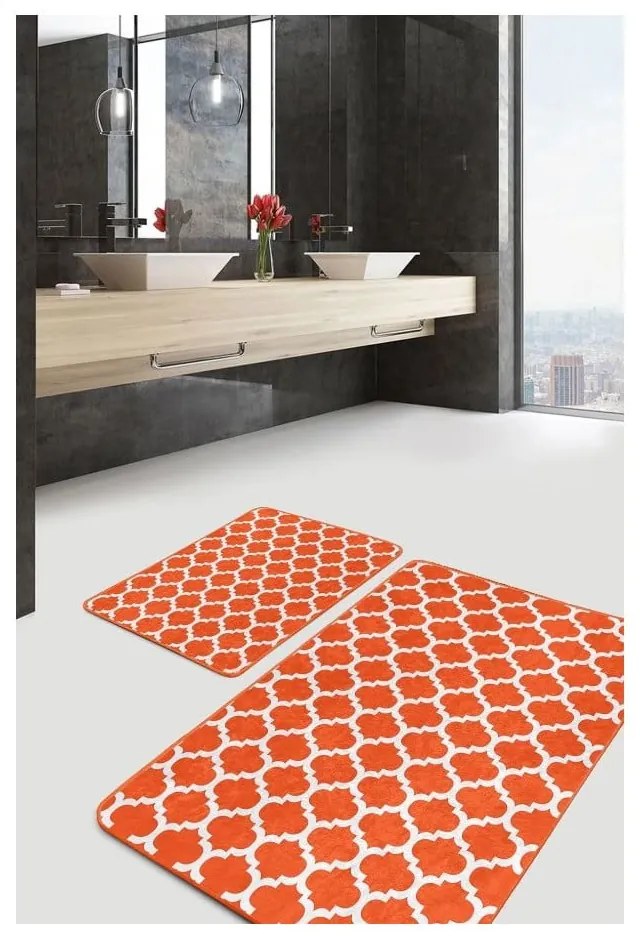 Oranžové zamatové kúpeľňové predložky v súprave 2 ks 60x100 cm – Mila Home