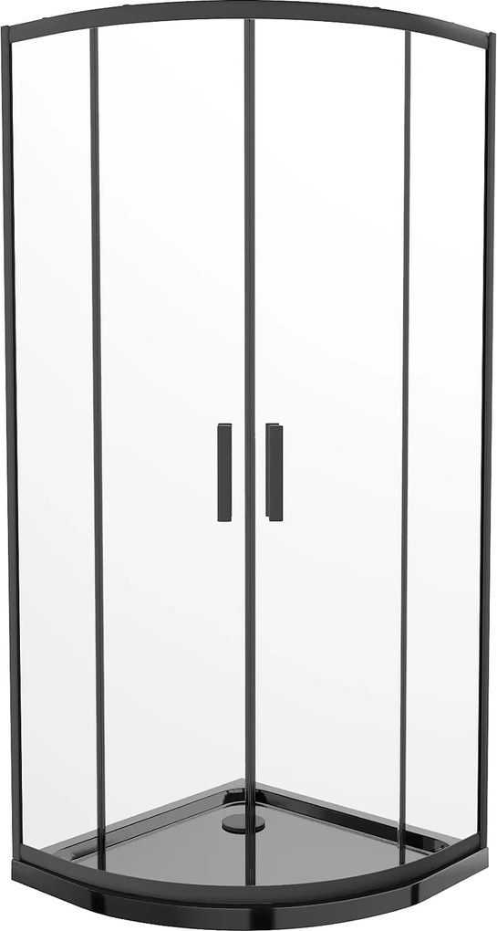 Mexen Rio, štvrťkruhový sprchovací kút s posuvnými dverami 70 x 70 cm, 6mm číre sklo, čierny profil + čierna sprchová vanička, 863-070-070-70-00-4170B