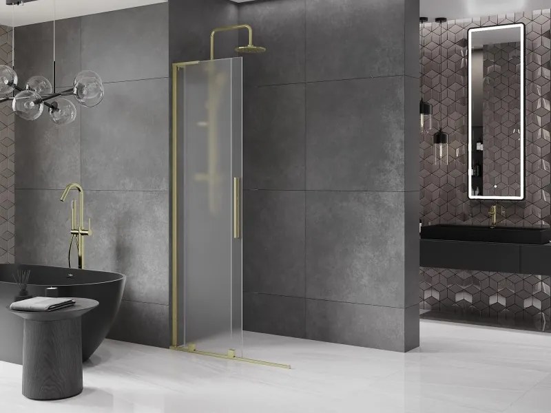 Mexen Velar L, posuvná sprchová zástena Walk-in 110 x 200 cm, 8mm sklo námraza, zlatá matná, 871-110-003-33-55
