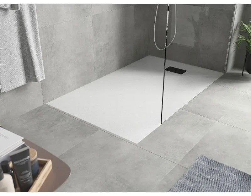 Mexen Hugo, obdĺžniková sprchová vanička SMC 160 x 80 cm, biela, čierna krytka, 42108016-B