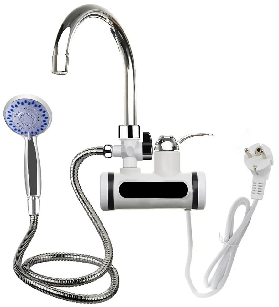 Batéria na okamžitý ohrev vody s LED displejom, horizontálne, nástenné pripojenie, so sprchovou hlavicou