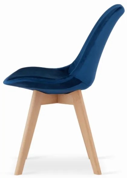 Zamatové stoličky London modré s prírodnými nohami 4ks