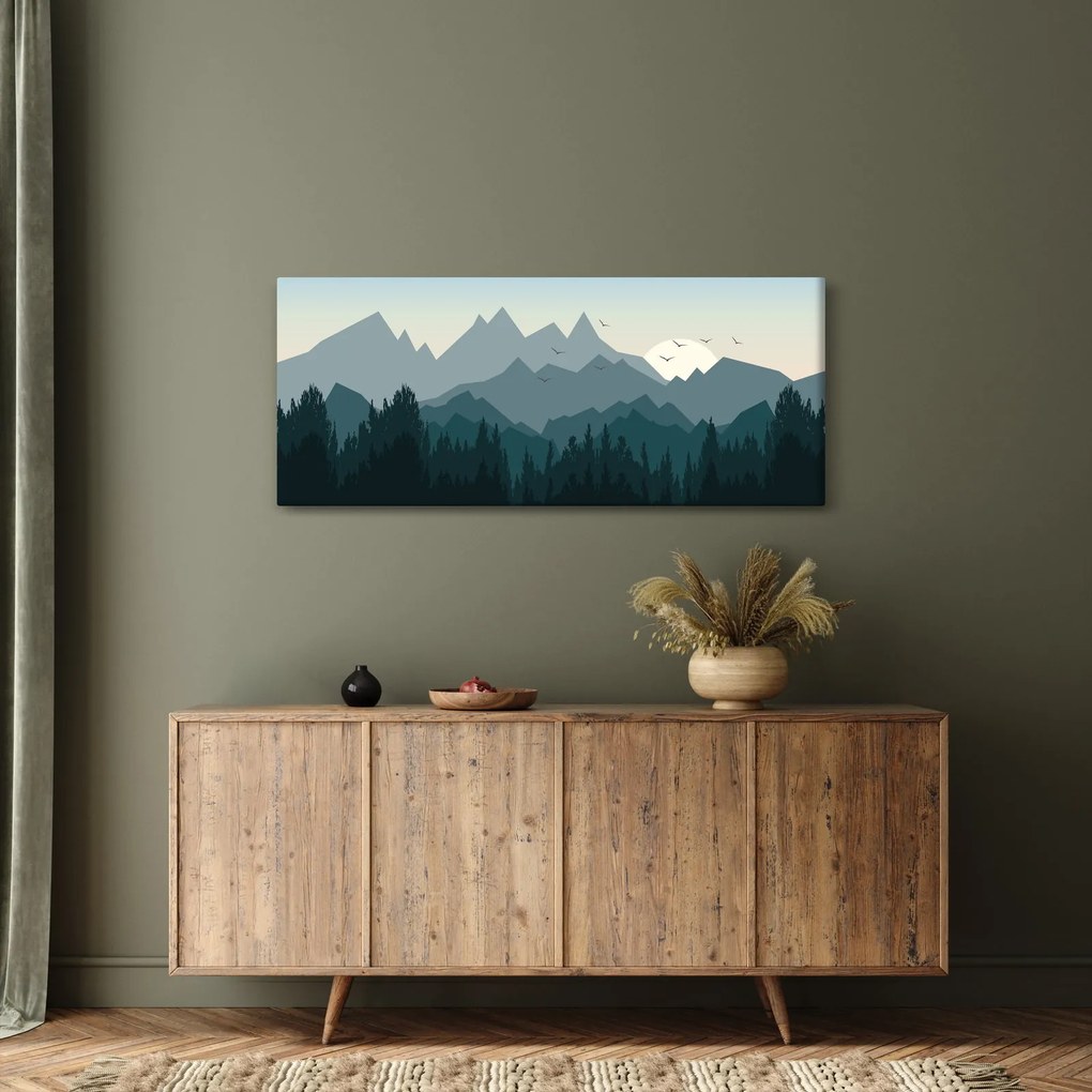 Obraz - Hory pohľadom grafika (120x50 cm)