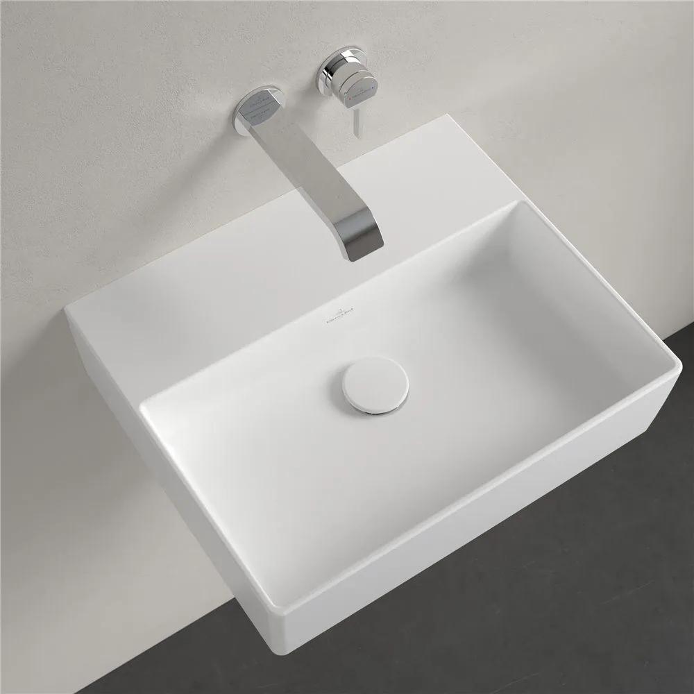 VILLEROY &amp; BOCH Memento 2.0 závesné umývadlo bez otvoru, bez prepadu, 500 x 420 mm, Stone White, s povrchom CeramicPlus, 4A2253RW