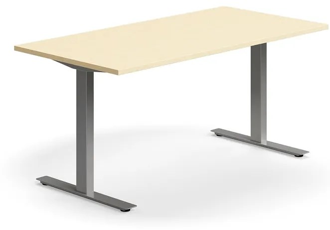 Kancelársky stôl QBUS, rovný, 1600x800 mm, T-rám, strieborný rám, breza