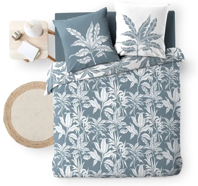 Biele/modré bavlnené obliečky na dvojlôžko/predĺžené 240x220 cm Hera – douceur d'intérieur