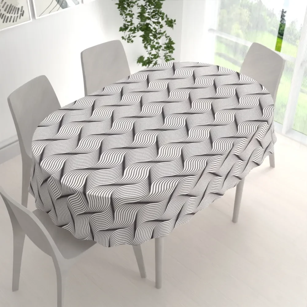 Biante Dekoračný oválny obrus PML-042 Čierno-biele vlnenie 120x140 cm