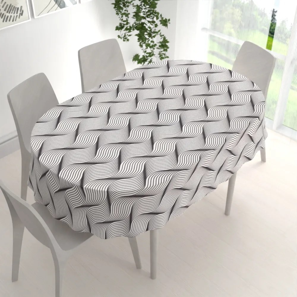 Biante Dekoračný oválny obrus PML-042 Čierno-biele vlnenie 140x180 cm