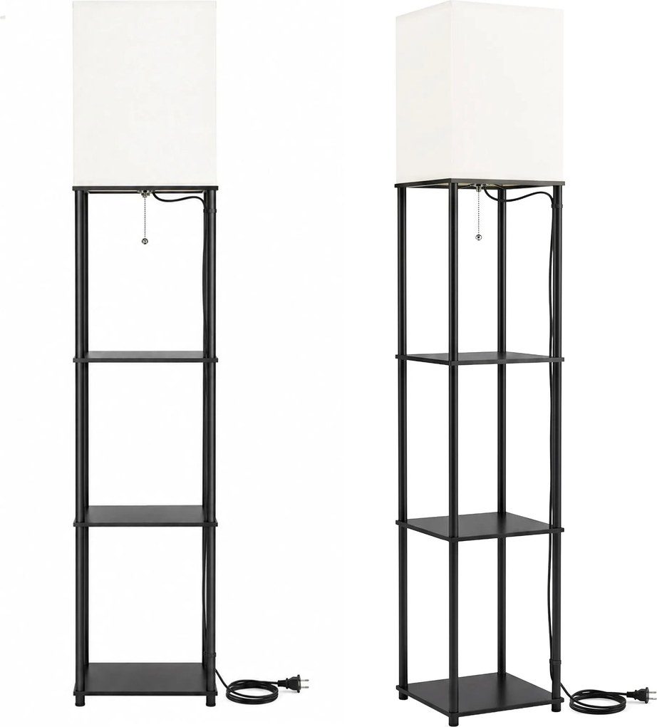 Toolight Toolight, JNH050-1F, stojaca lampa s poličkami a jutovým tienidlom, v. 157 cm, 1×E27, čierna, 58349