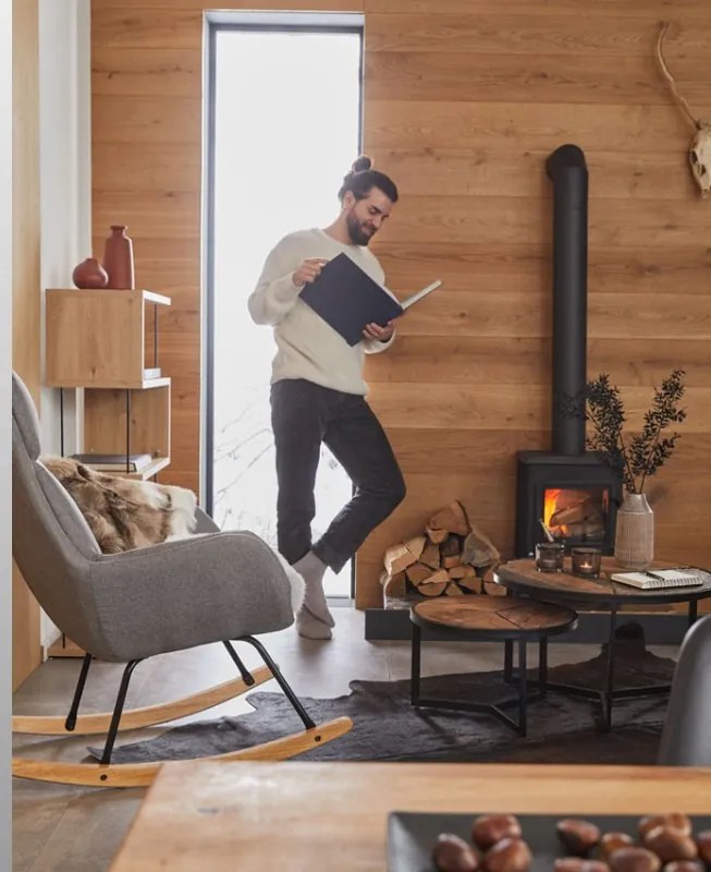 Set 2 ks stolíkov Oxford, masívne drevo/kov