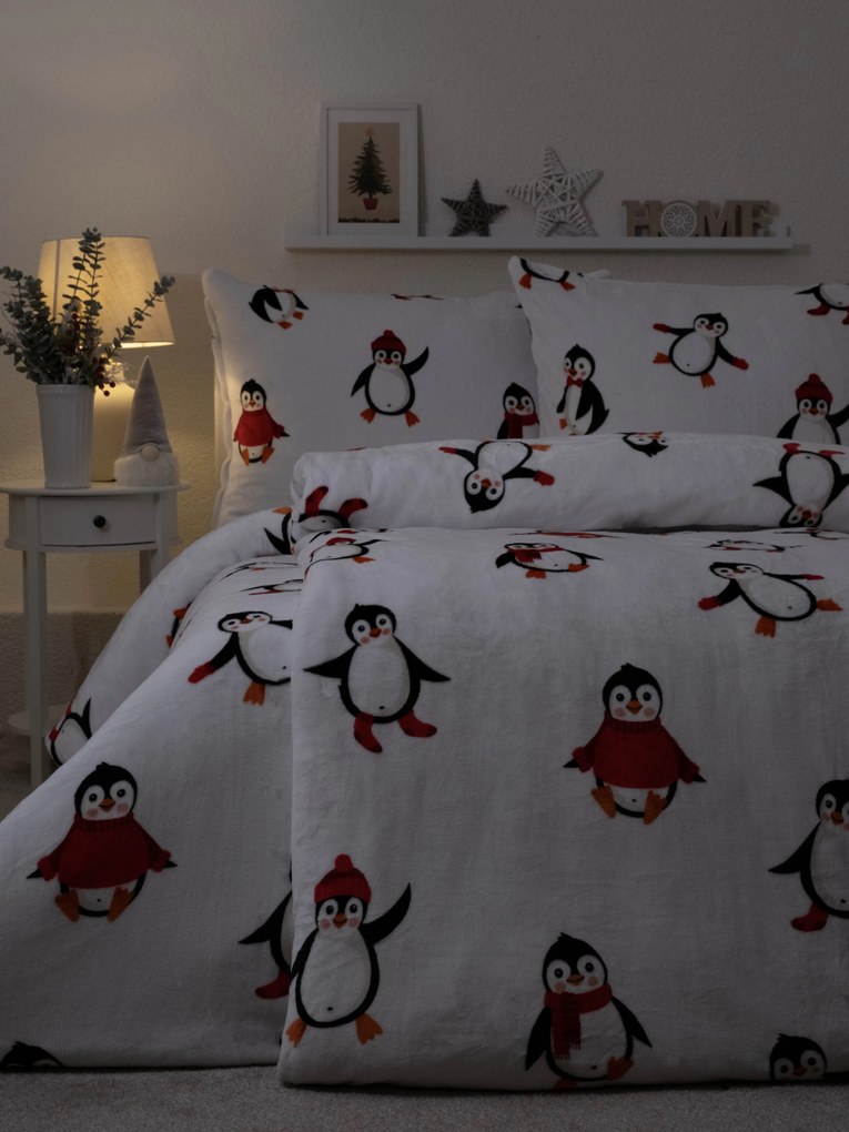 Predĺžené obliečky mikroplyš Exclusive – Tučniaci biele