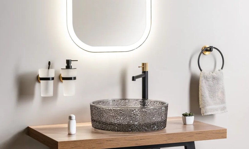 Sapho Sapho, LARISSA pohár, mliečne sklo, čierna/zlatá matná, WS004BG