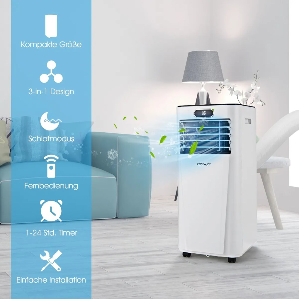 4 v 1 Prenosná klimatizácia 7000 BTU Chladenie a vetranie a odvlhčovanie 16 ℃~32 ℃ Biela