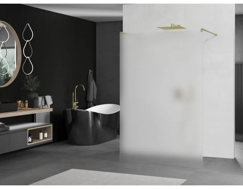Mexen Kioto, sprchová zástena Walk-In 140 x 200 cm, 8mm sklo námraza, zlatý matný profil, 800-140-002-55-30