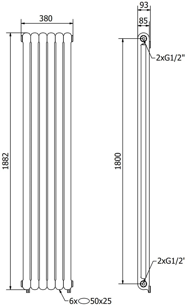 Mexen Kent, vykurovacie teleso 1882 x 380 mm, 1392 W, biela, W216-1882-380-00-20